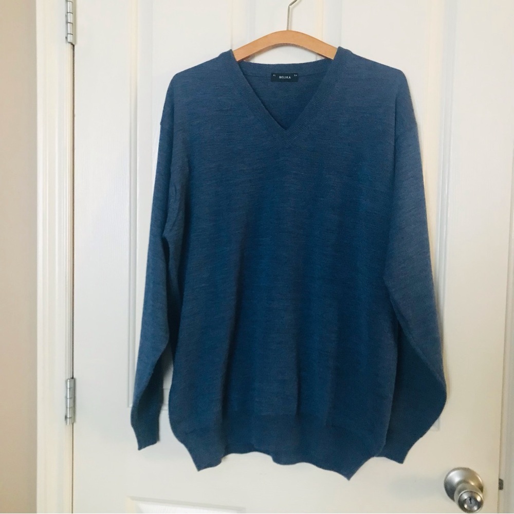 Belika Wool Blend Men's Blue V-Neck Sweater Size XL